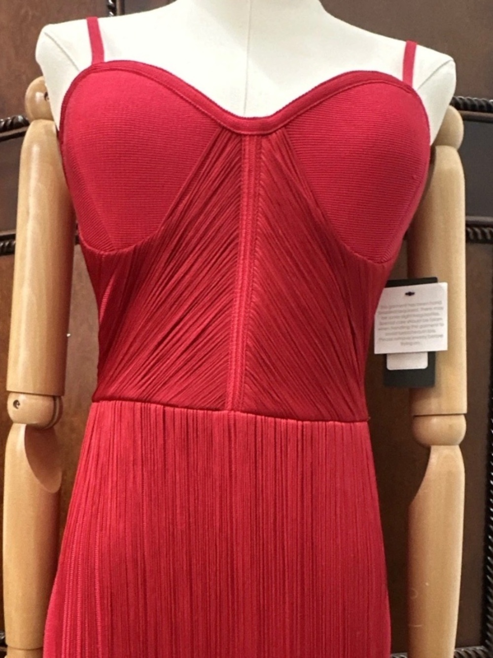 Marciano Los Angeles Red Sweetheart Bandage Midi Dress Pleated Sequin S